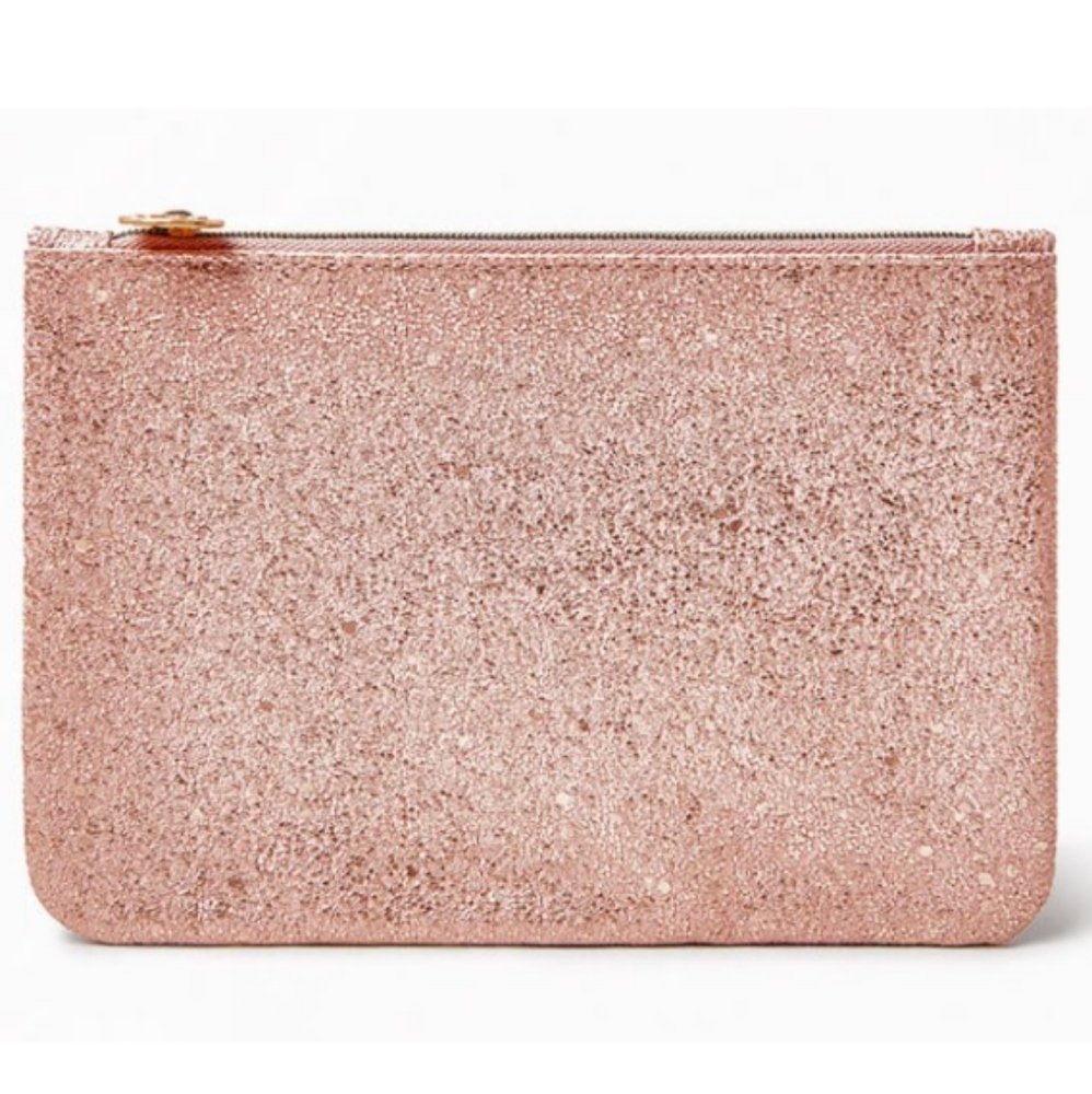 IPSY December glam bag wallet mini purse pink glitter gold zipper sparkle